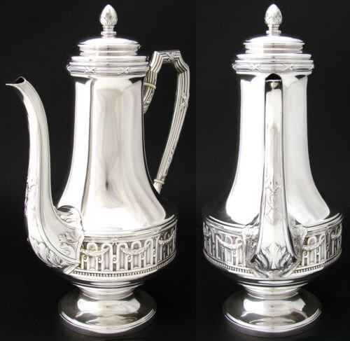 アンティーク　フランス製　25.5cm　スターリングシルバー　耽美　コーヒーポット　ティーポット　クラシック・スタイル　帝政様式