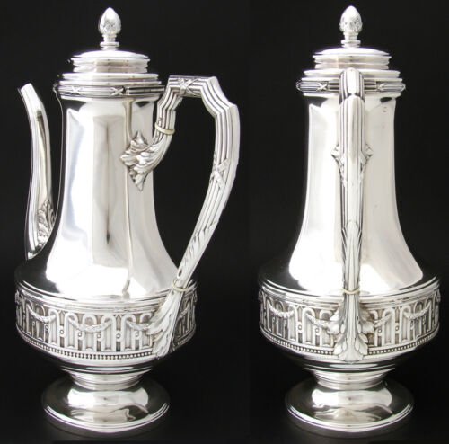 アンティーク　フランス製　25.5cm　スターリングシルバー　耽美　コーヒーポット　ティーポット　クラシック・スタイル　帝政様式