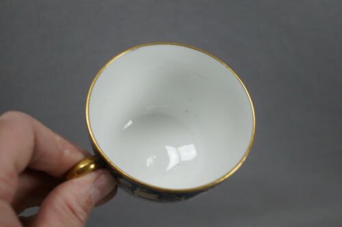 ミントン　７７６　白い花柄　コバルトブルー　ゴールド　葉　ティーカップ　ソーサー　1800から1830年頃