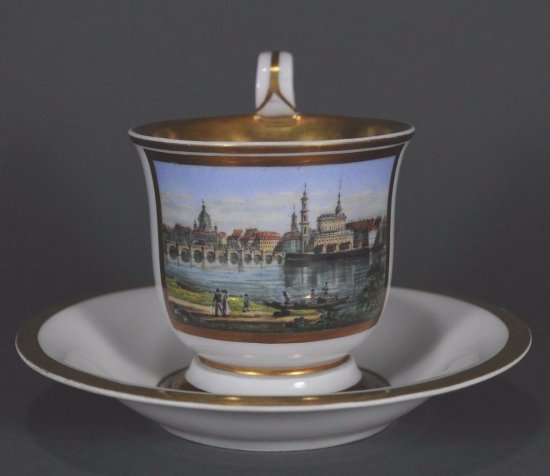 【豪華なマイセン陶磁器】ドレスデンの風景が描かれたカップ＆ソーサー