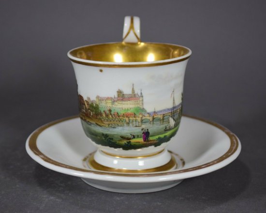 【豪華なマイセン陶磁器】シュロスの風景が描かれたカップ＆ソーサー
