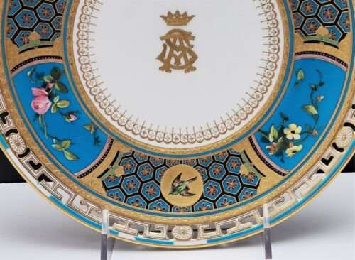 19世紀　アンティーク　ミントン　磁器　ターコイズブルー　飾り皿　クリストファー・ドレッサー