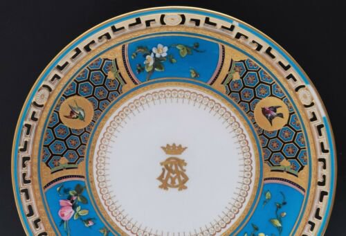 19世紀　アンティーク　ミントン　磁器　ターコイズブルー　飾り皿　クリストファー・ドレッサー