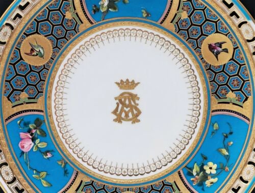 19世紀　アンティーク　ミントン　磁器　ターコイズブルー　飾り皿　クリストファー・ドレッサー