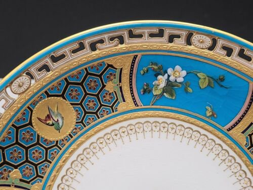 19世紀　アンティーク　ミントン　磁器　ターコイズブルー　飾り皿　クリストファー・ドレッサー