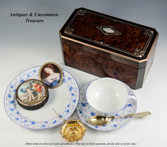 【フランス製アンティーク】象嵌が施されたブールのジュエリーボックス（ティー・キャディ)、1850年代頃