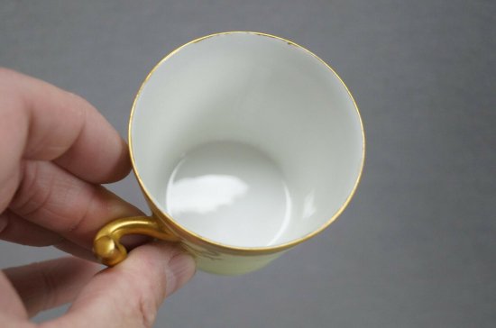 【リモージュ・GDM】グリーンとゴールドのデミタスカップ&ソーサー、1882〜1890年代