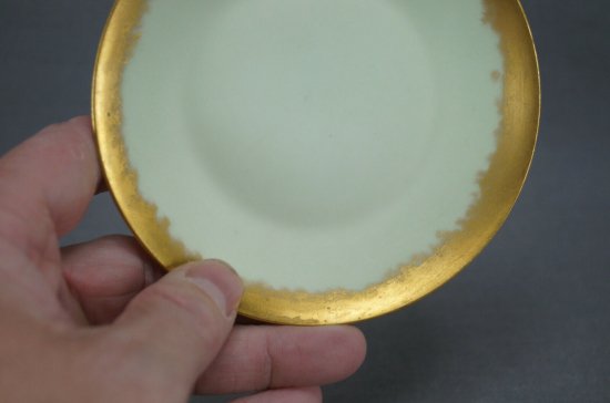 【リモージュ・GDM】グリーンとゴールドのデミタスカップ&ソーサー、1882〜1890年代
