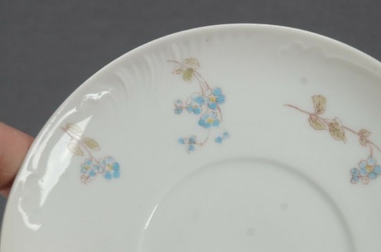 【リモージュ・GDM】わすれな草が手描きで描かれた、ブルーのカップ＆ソーサー4セット、1891年頃