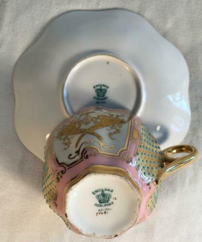 コールポート　ピンクの下地にターコイズジュエルのカップ＆ソーサー