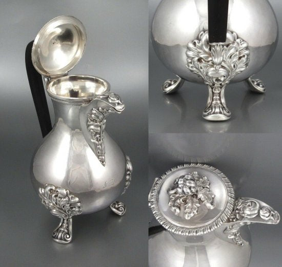 【フランス製・アンティーク】スターリング銀製のシルバーコーヒーポット、1838〜1840年頃