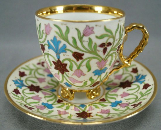 アール・ヌーヴォー期の花柄カップ＆ソーサー、1880-1915年頃
