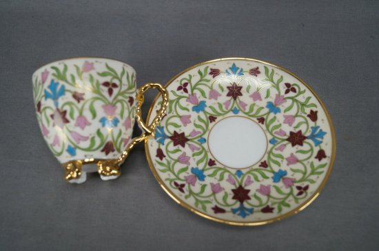 アール・ヌーヴォー期の花柄カップ＆ソーサー、1880-1915年頃