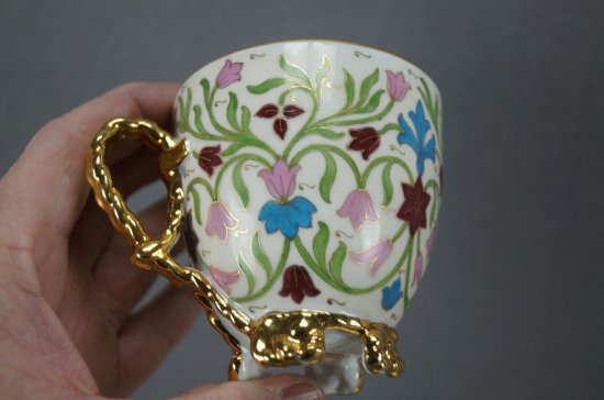 アール・ヌーヴォー期の花柄カップ＆ソーサー、1880-1915年頃