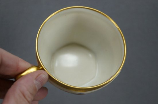 【ピカード】花が描かれたゴールドとグリーンのティーカップ＆ソーサー、90年代初期