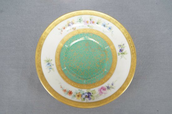 【ピカード】花が描かれたゴールドとグリーンのティーカップ＆ソーサー、90年代初期