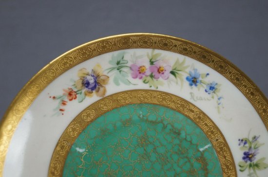 【ピカード】花が描かれたゴールドとグリーンのティーカップ＆ソーサー、90年代初期