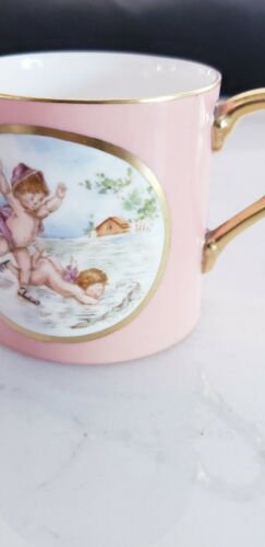 アンティーク　ロイヤルウースター　ピンク　ゴールド　カップとソーサー　手書き絵付け　天使