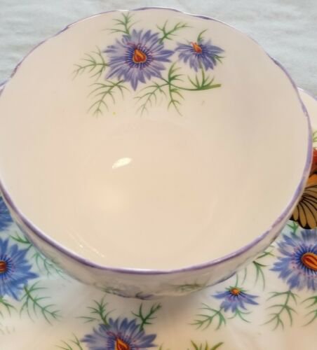 エインズレイ　蝶々　持ち手　ダニティー　紫　ヤグルマギク　ティーカップ  ソーサー