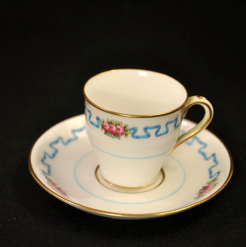 ミントン  デミタスカップ  ソーサー　ピンク　ローズ　エナメル　ブルー　リボン　1891-1901年