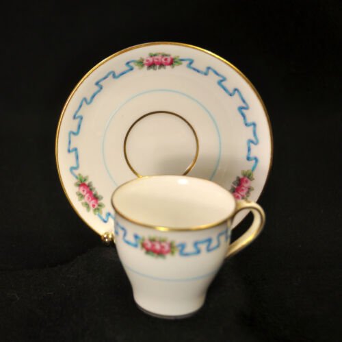 ミントン  デミタスカップ  ソーサー　ピンク　ローズ　エナメル　ブルー　リボン　1891-1901年