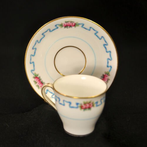 ミントン  デミタスカップ  ソーサー　ピンク　ローズ　エナメル　ブルー　リボン　1891-1901年