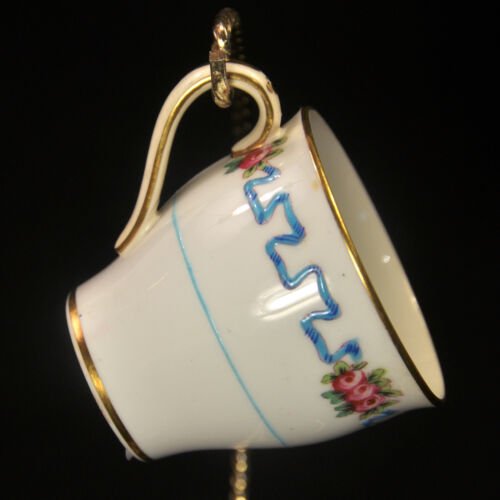 ミントン  デミタスカップ  ソーサー　ピンク　ローズ　エナメル　ブルー　リボン　1891-1901年