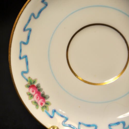 ミントン  デミタスカップ  ソーサー　ピンク　ローズ　エナメル　ブルー　リボン　1891-1901年