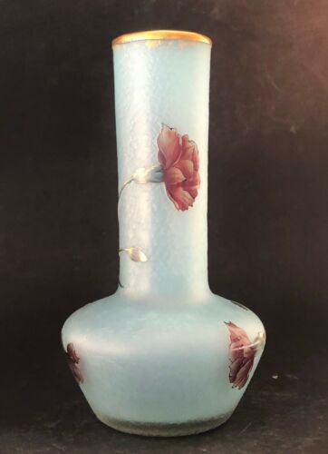 ドームナンシー　アンティークガラス　サイン入り　フランス製　バラの花が描かれた花瓶