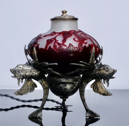 エミール・ガレ  カメオ　シルバー　タツノオトシゴのベッドルーム　ランプ