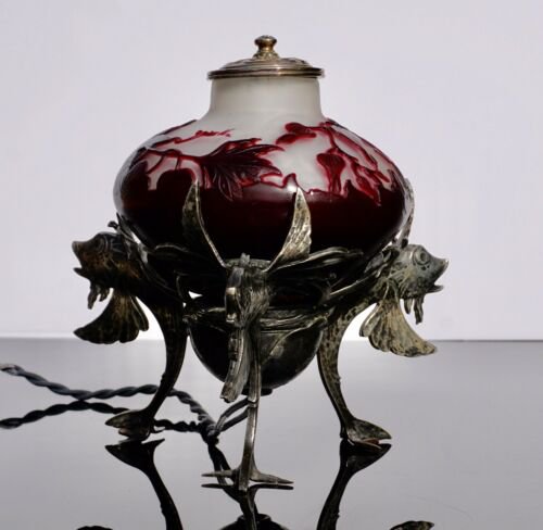 エミール・ガレ  カメオ　シルバー　タツノオトシゴのベッドルーム　ランプ