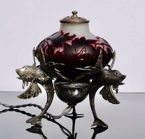エミール・ガレ  カメオ　シルバー　タツノオトシゴのベッドルーム　ランプ