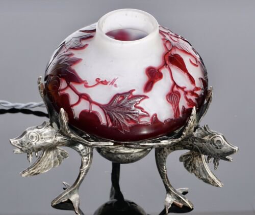 エミール・ガレ  カメオ　シルバー　タツノオトシゴのベッドルーム　ランプ