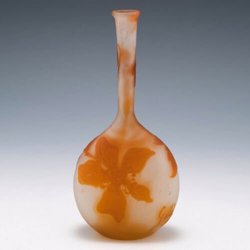 エミール・ガレ  クレマチス　カメオガラス  バンジョー型　花瓶　1902-1904年