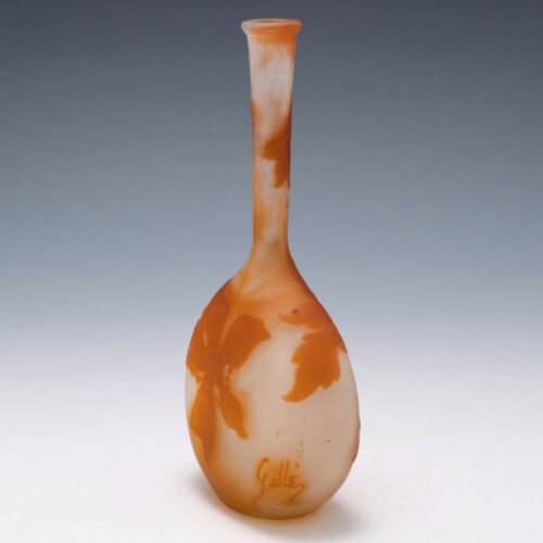 エミール・ガレ  クレマチス　カメオガラス  バンジョー型　花瓶　1902-1904年