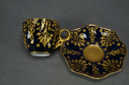 コールポート　T253　コバルトブルー  立体的　ビーズ　ゴールド　デミタスカップ  ソーサー