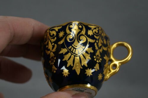 コールポート　T253　コバルトブルー  立体的　ビーズ　ゴールド　デミタスカップ  ソーサー