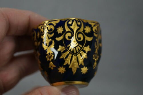 コールポート　T253　コバルトブルー  立体的　ビーズ　ゴールド　デミタスカップ  ソーサー