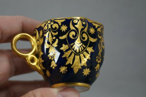 コールポート　T253　コバルトブルー  立体的　ビーズ　ゴールド　デミタスカップ  ソーサー