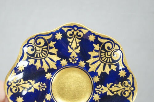 コールポート　T253　コバルトブルー  立体的　ビーズ　ゴールド　デミタスカップ  ソーサー