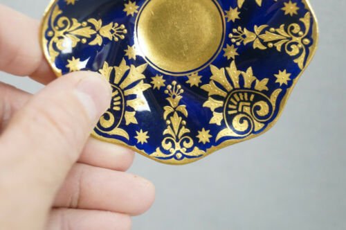 コールポート　T253　コバルトブルー  立体的　ビーズ　ゴールド　デミタスカップ  ソーサー