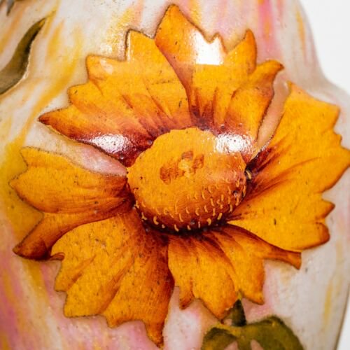 ドームナンシー 酸エッチング　コスモスの花のエナメルガラス花瓶　フランス　1910年頃