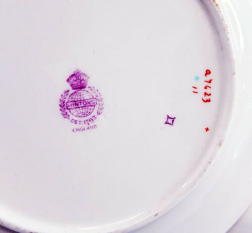 アンティーク　ミントン　磁器　エナメル加工　フルール・ド・リス　カップ　ソーサー　プレート　３点セット