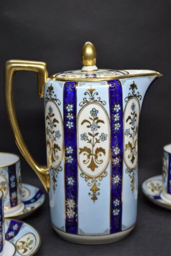 オールドノリタケ 水色と青のアールヌーボー様式ティーセット