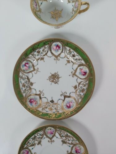 オールドノリタケ 金盛りピンクローズ&ターコイズ紋　キャビネットトリオ