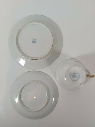 オールドノリタケ 金盛りピンクローズ&ターコイズ紋　キャビネットトリオ