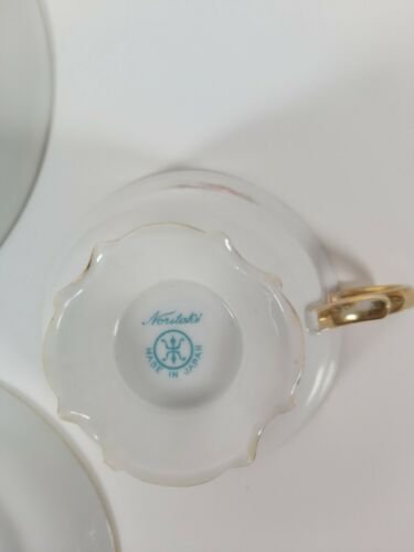 オールドノリタケ 金盛りピンクローズ&ターコイズ紋　キャビネットトリオ