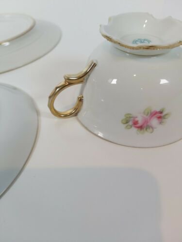 オールドノリタケ 金盛りピンクローズ&ターコイズ紋　キャビネットトリオ