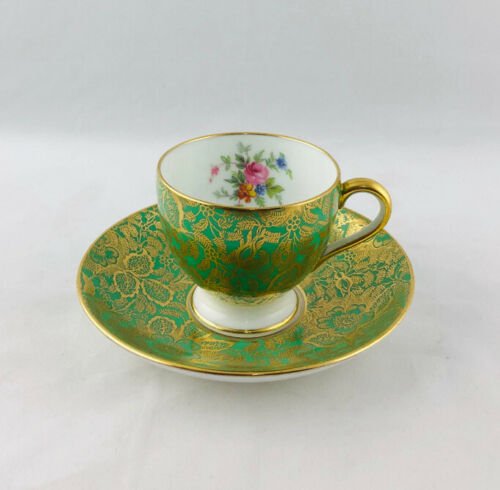ミントン　ブロケードグリーン金彩　ティカップ＆ソーサー