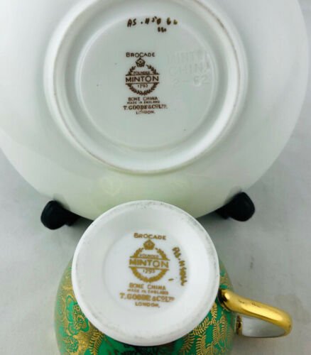 ミントン　ブロケードグリーン金彩　ティカップ＆ソーサー
